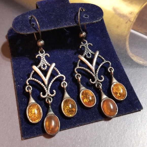 Edwardian Amber Sterling Chandelier Earrings - Picture 6 of 6